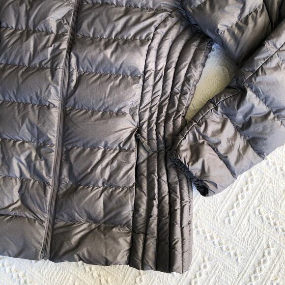 Heat Keep Down Filled Hooded Puffer Jacket Women's Small Gray Packable Gorpcore - Picture 3 of 9